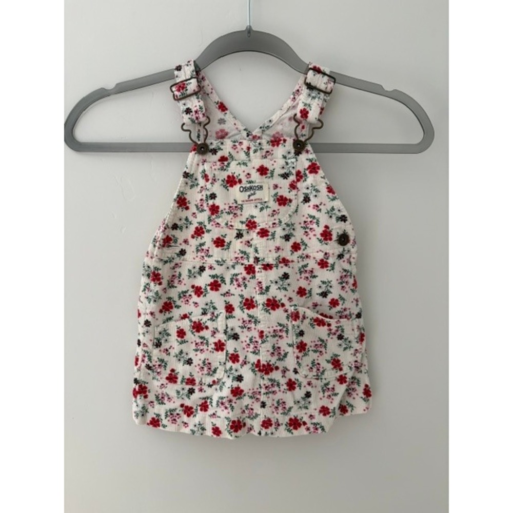 Vintage 90s OshKosh B'gosh Girl Floral Corduroy Overall Pinafore Dress 24M
